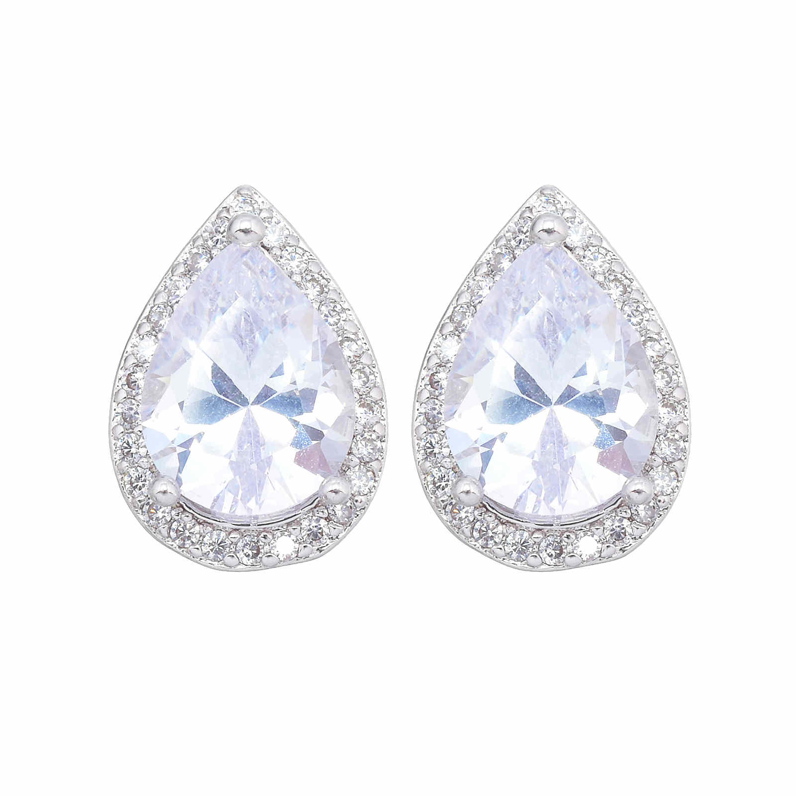 Pendientes de diamantes con forma de gota de agua y cuadrados redondos con pasador de plata S925