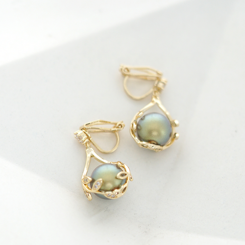 Leaf Style Pearl Dangle Drop Earrings for Women in 14K Gold Over Sterling Silver（8mm）