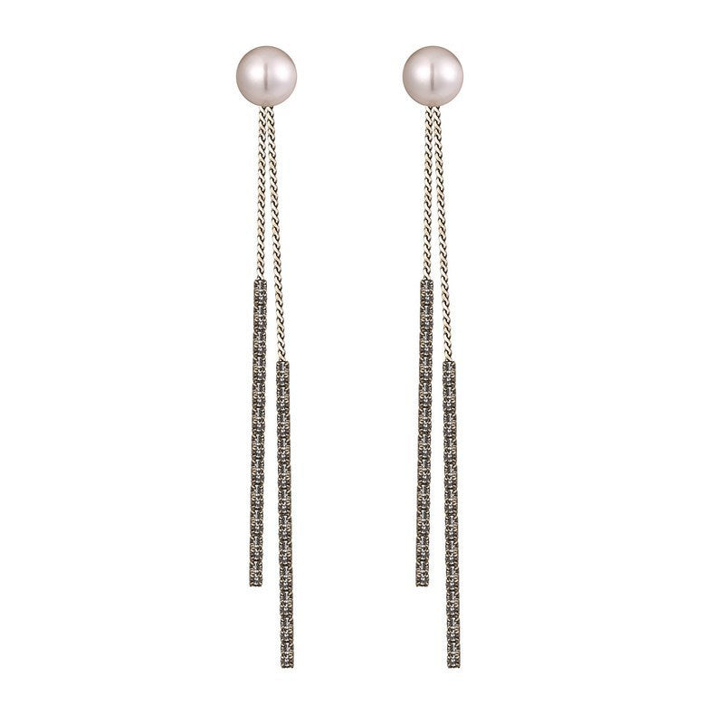 Pendientes colgantes dobles de perlas | Pendientes de diamantes de oro o plata | Pendientes colgantes para boda