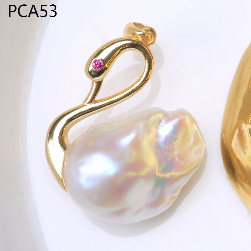 Collar con colgante de perlas barrocas grandes estilo animal en oro de 14 k sobre plata de ley (16-18 mm)