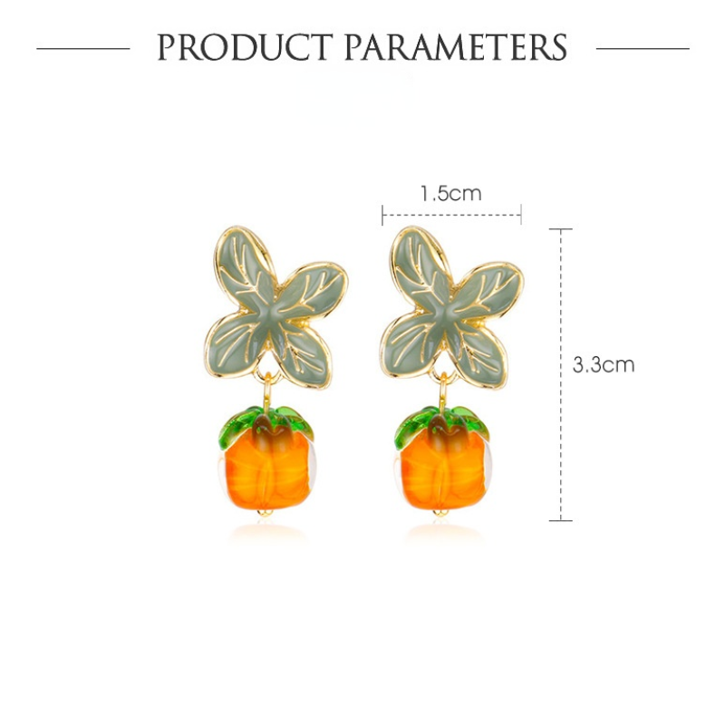 Pendientes de caqui creativos Pendientes colgantes de cristal chapados en oro con pasador de plata
