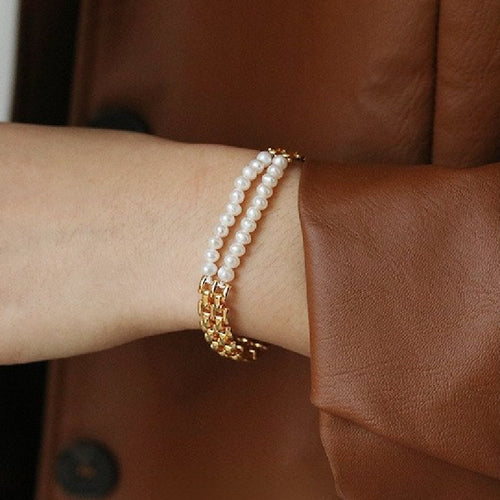 Watchband Freshwater Pearl Bracelet | Pearl and Gold Bracelet | Real Pearl Bracelet for Men and Women