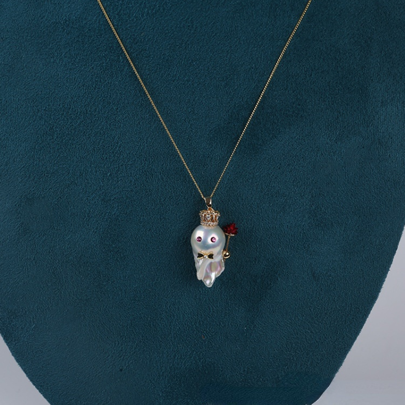 Lindo collar con colgante de perlas barrocas grandes para niños en oro de 14 k sobre plata de ley (16-18 mm)