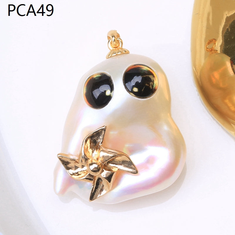 Collar con colgante de perlas barrocas grandes para niña estilo Halloween en oro de 14 k sobre plata de ley (16-18 mm)