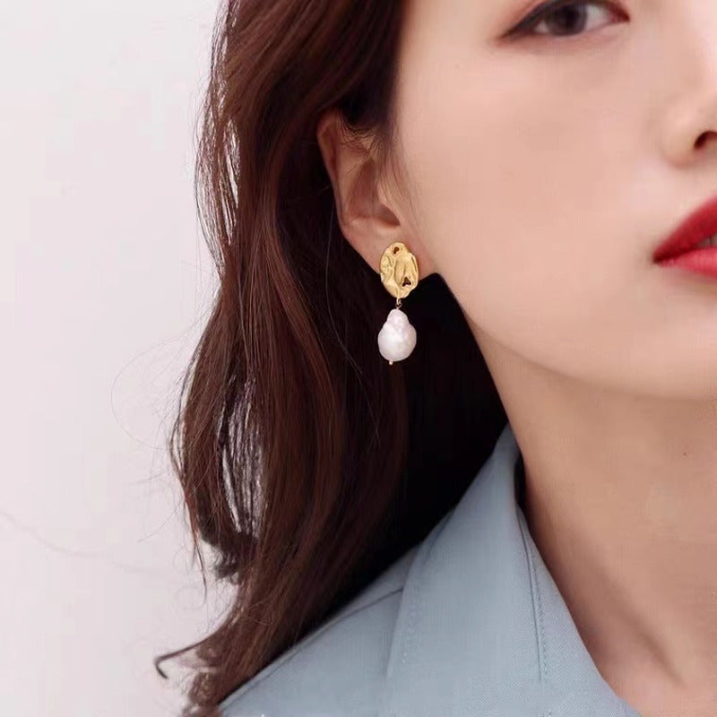 Gold Baroque Pearl Earrings | Real Baroque Pearl Drop Earrings with Sterling Silver Pins