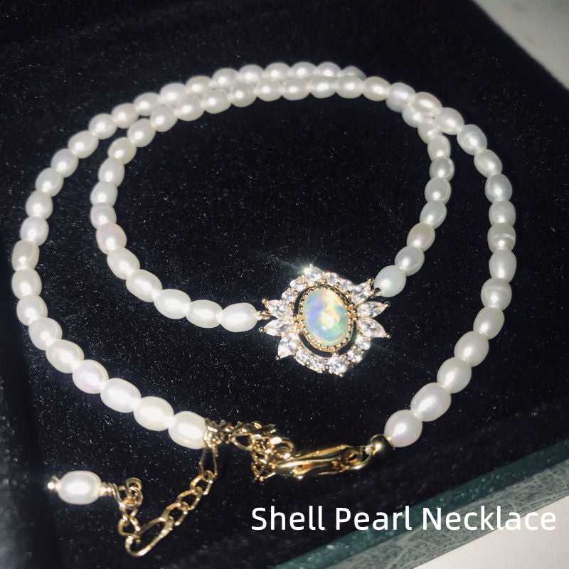 Opal And Real Pearl Choker Necklace | Freshwater Pearl Necklace | Baroque Pearl Necklace