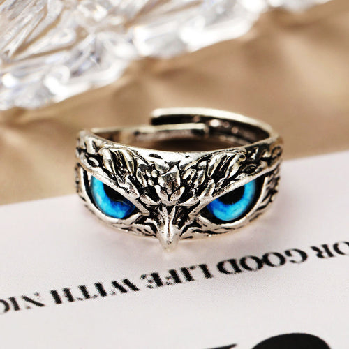 Demon Eye Owl Ring | Retro Animal Open Ring Adjustable | Silver Ring Jewelry
