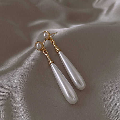 Long Teardrop Pearl Earrings | Pearl Drop Earrings | Pearl Dangle Earrings with Sterling Silver Pins