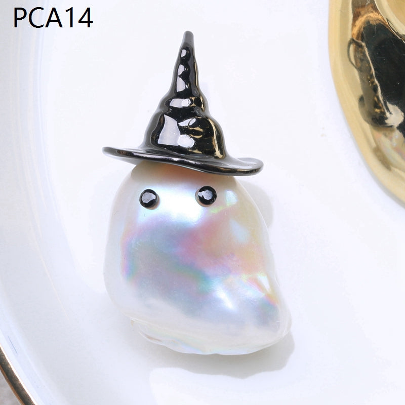 Collar con colgante de perlas barrocas grandes para niña estilo Halloween en oro de 14 k sobre plata de ley (16-18 mm)