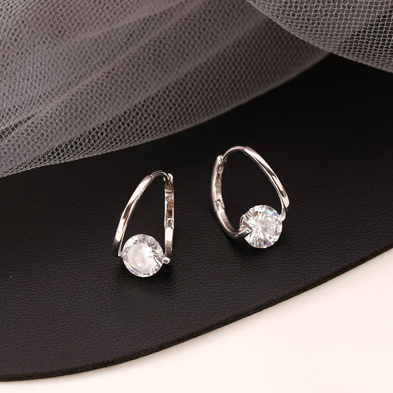 Diamond Hoop Earrings | 8mm Crystal Drop Earrings in 14K Gold Plated S925 Silver Pin