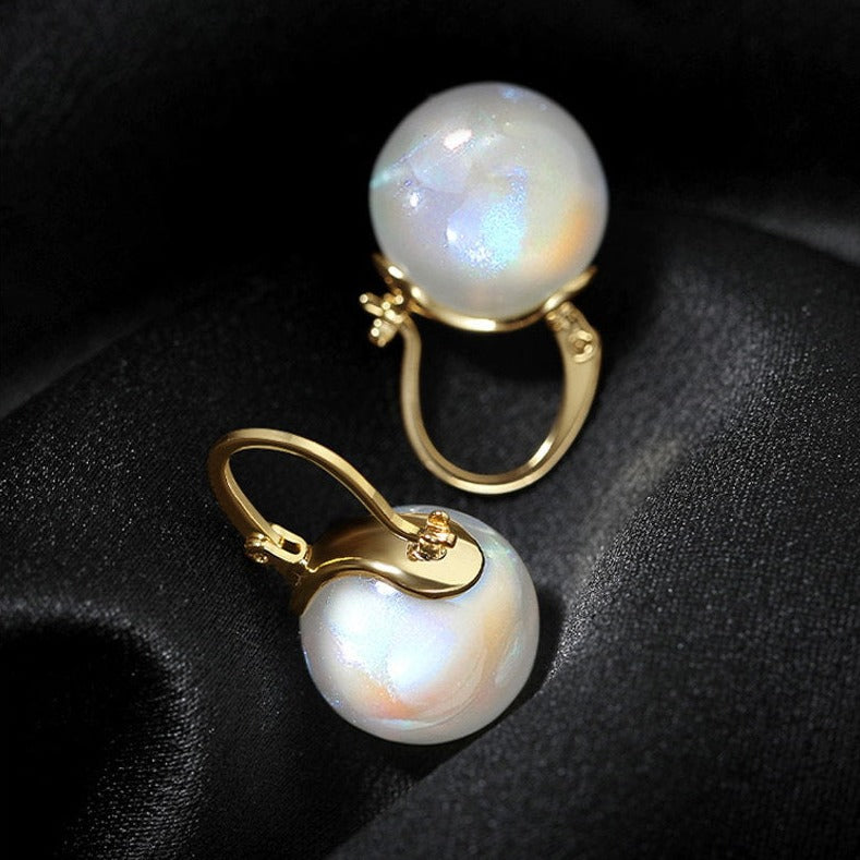 Big Opal Drop Earrings | Moonstone Earrings with 14K Gold Plated Clasp