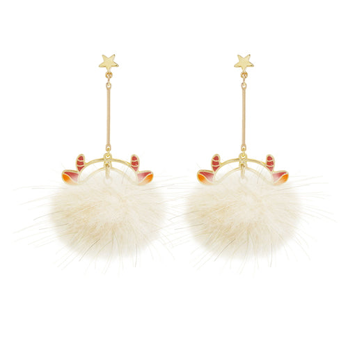 Deerlet Fluffy Earrings | Furry Earrings | Furry Ball Earrings for Winter Christmas