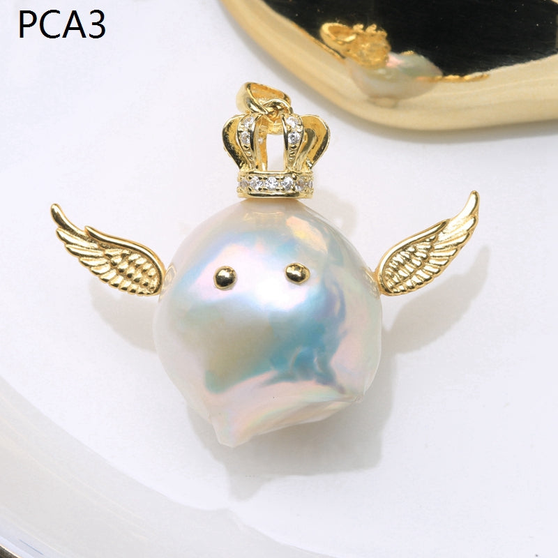 Lindo collar con colgante de perlas barrocas grandes para niños en oro de 14 k sobre plata de ley (16-18 mm)