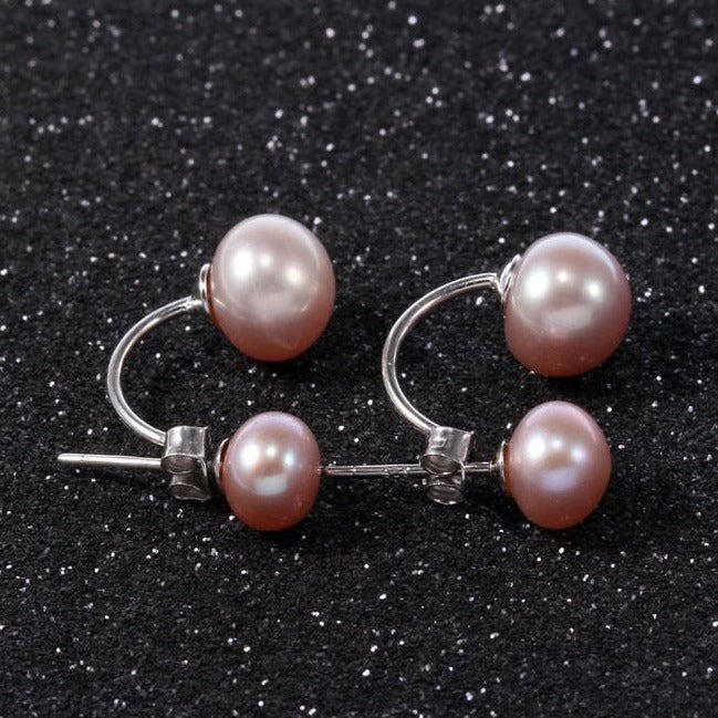 Boucles d'oreilles en perles véritables AAA | Boucles d'oreilles pendantes à double perle très brillante avec fermoirs en argent et or 18 carats
