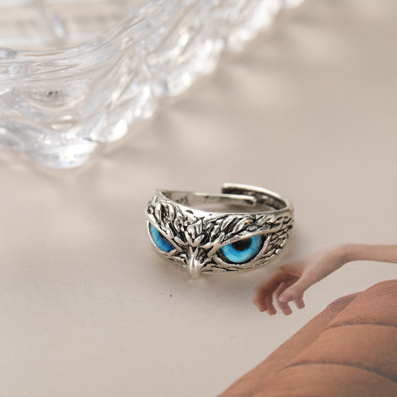 Demon Eye Owl Ring | Retro Animal Open Ring Adjustable | Silver Ring Jewelry