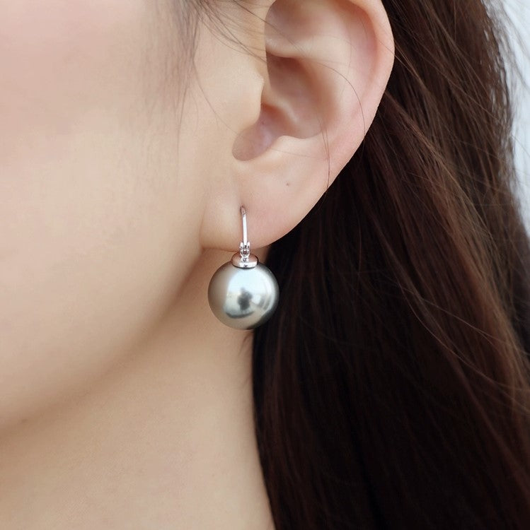 silver gray pearl dangle earrings