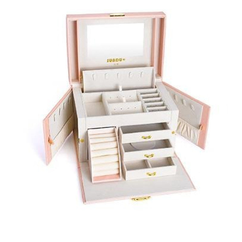 Double-layer Mini stud earrings rings Jewelry Box Useful Makeup Organizer Travel Portable Jewelry PU Box