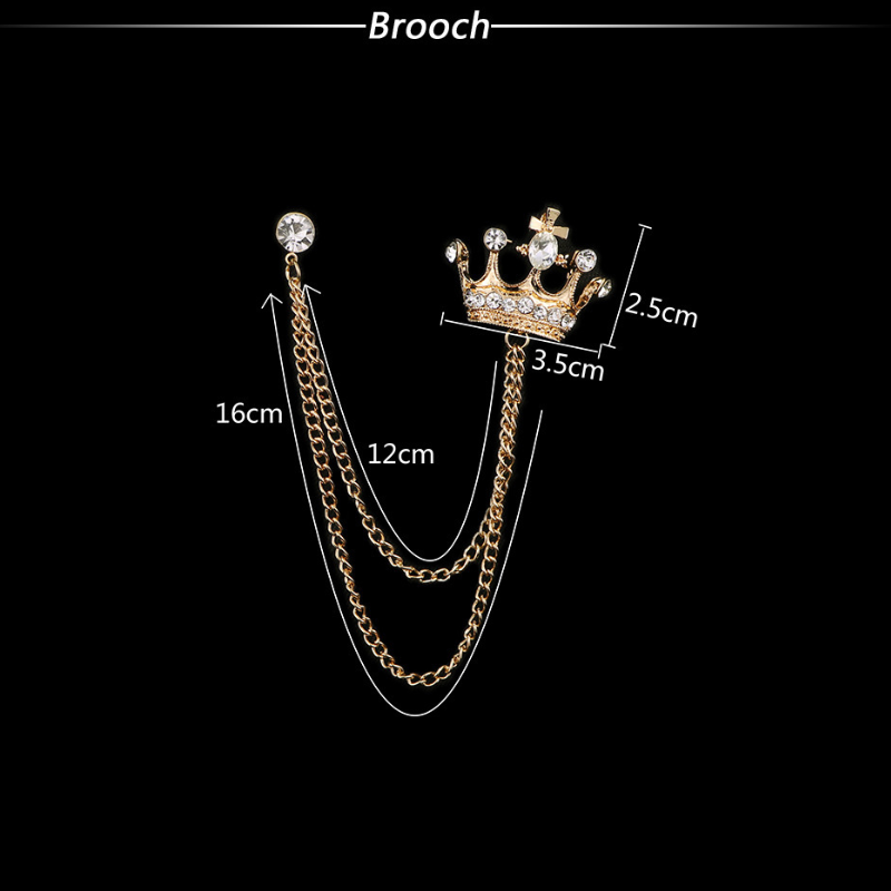 Gold and Silver Crown Brooch Chain for Men Retro Style Collar Brooch Pin