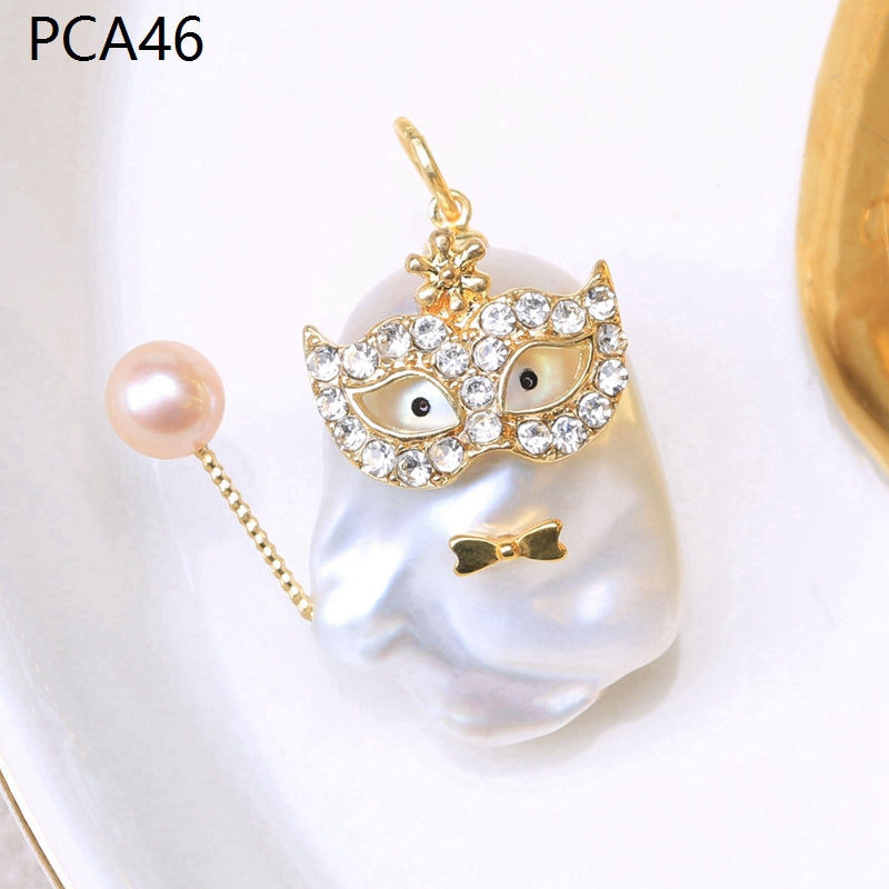 Collar con colgante de perlas barrocas grandes para niña estilo Halloween en oro de 14 k sobre plata de ley (16-18 mm)