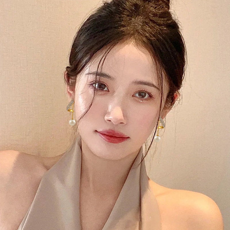 Diamond Pearl Dangle Earrings | Pearl Earring Jackets with Sterling Silver Pins