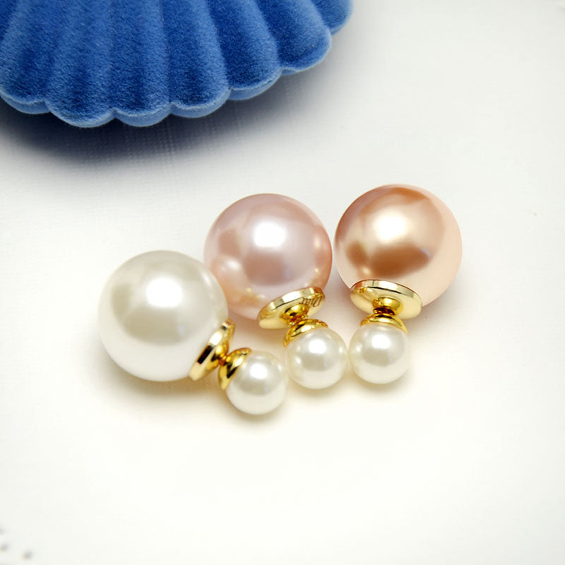 Elegant Two Round Pearl Earrings