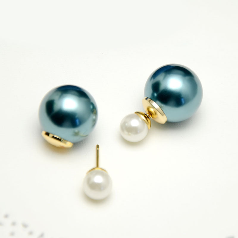 Elegant Two Round Pearl Earrings Double Sided Pearl Earrings with S925 Silver Pin Front and Back Pearl 8 and 16mm