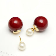 Elegant Two Round Pearl Earrings Double Sided Pearl Earrings with S925 Silver Pin Front and Back Pearl 8 and 16mm