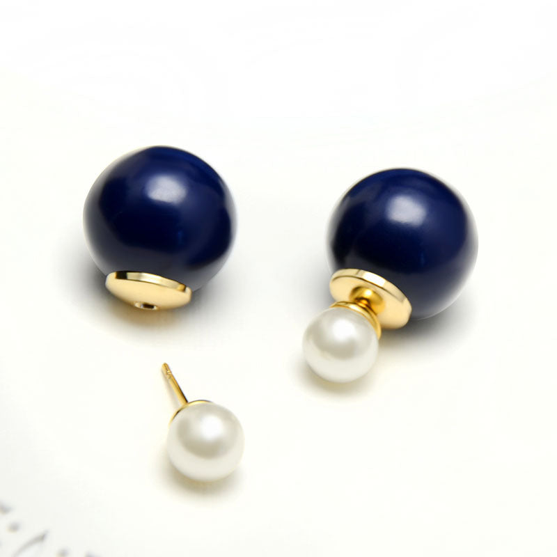 Elegant Two Round Pearl Earrings Double Sided Pearl Earrings with S925 Silver Pin Front and Back Pearl 8 and 16mm