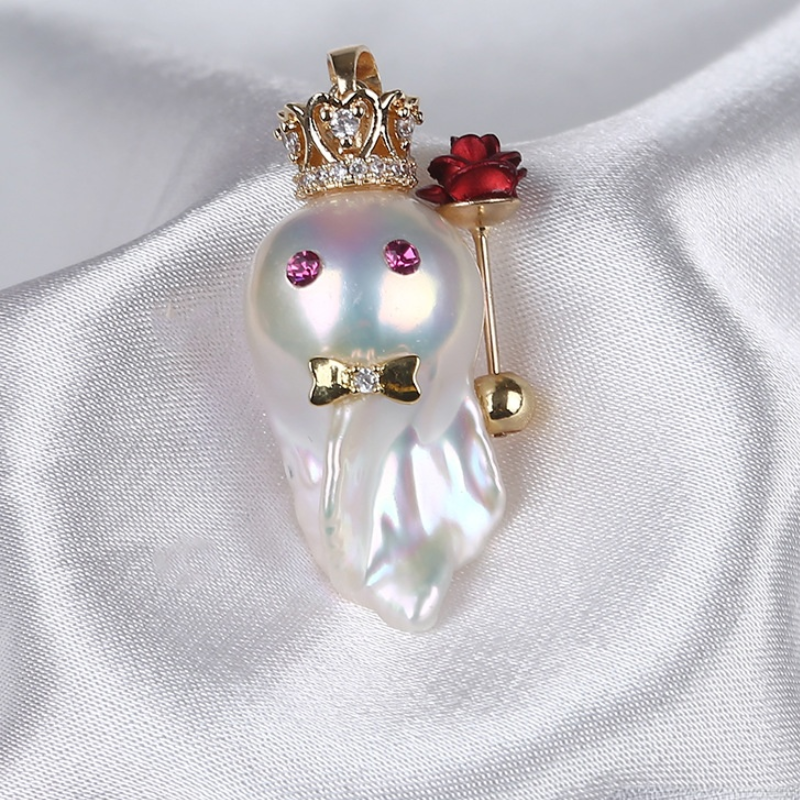 Lindo collar con colgante de perlas barrocas grandes para niños en oro de 14 k sobre plata de ley (16-18 mm)