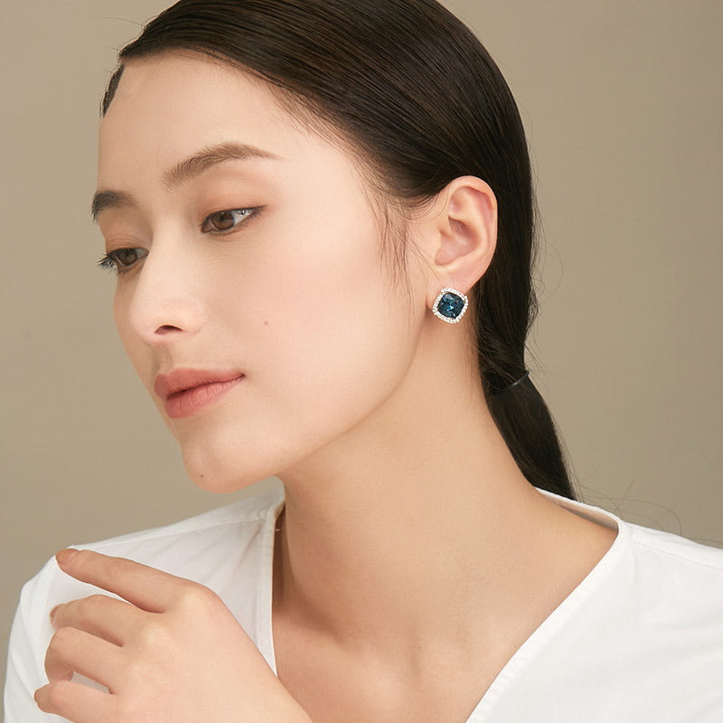 Pendientes de cristal azul | Pendientes de gancho de pastor de cristal | Pendientes colgantes de cristal con alfileres hipoalergénicos