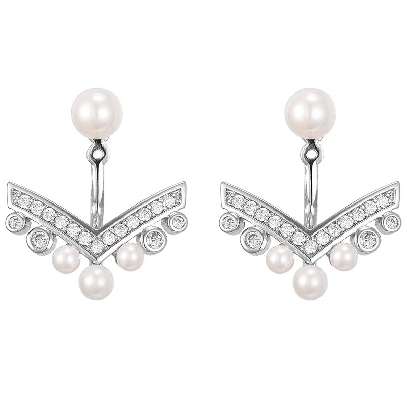 AAA Freshwater Pearl Earrings | Real Pearl Earrings Jackets | Pearl Diamond Earrings in Sterling Silver