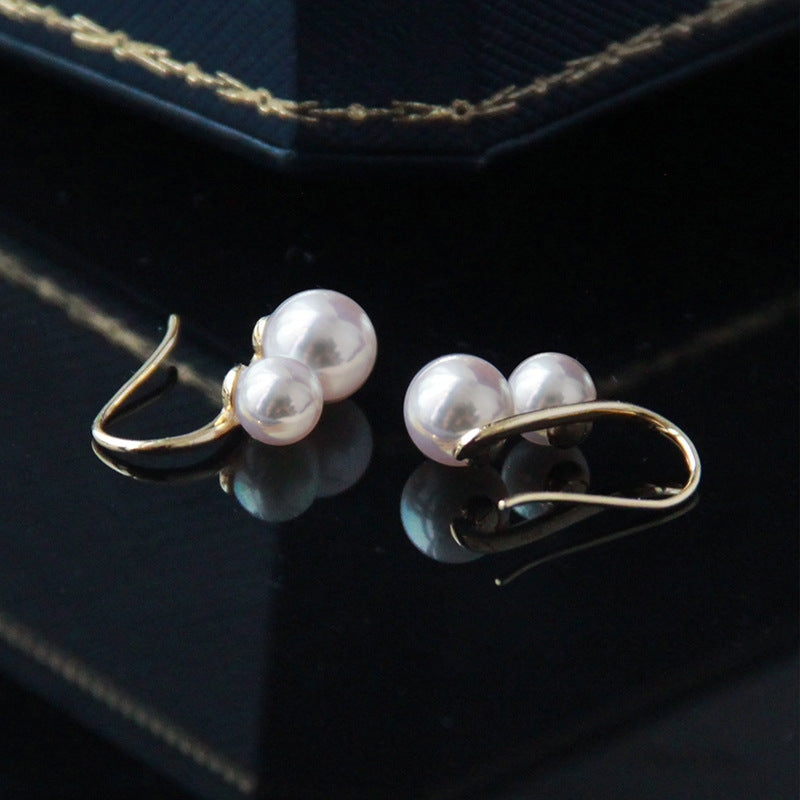 Pendientes de doble perla | Pendientes chapados en oro de 18 quilates | Pendientes de Perlas con Gancho de Plata S925