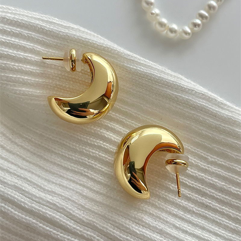 Gold Crescent Moon Earrings | Chunky Gold Hoop Earrings | Gold Earrings for Women