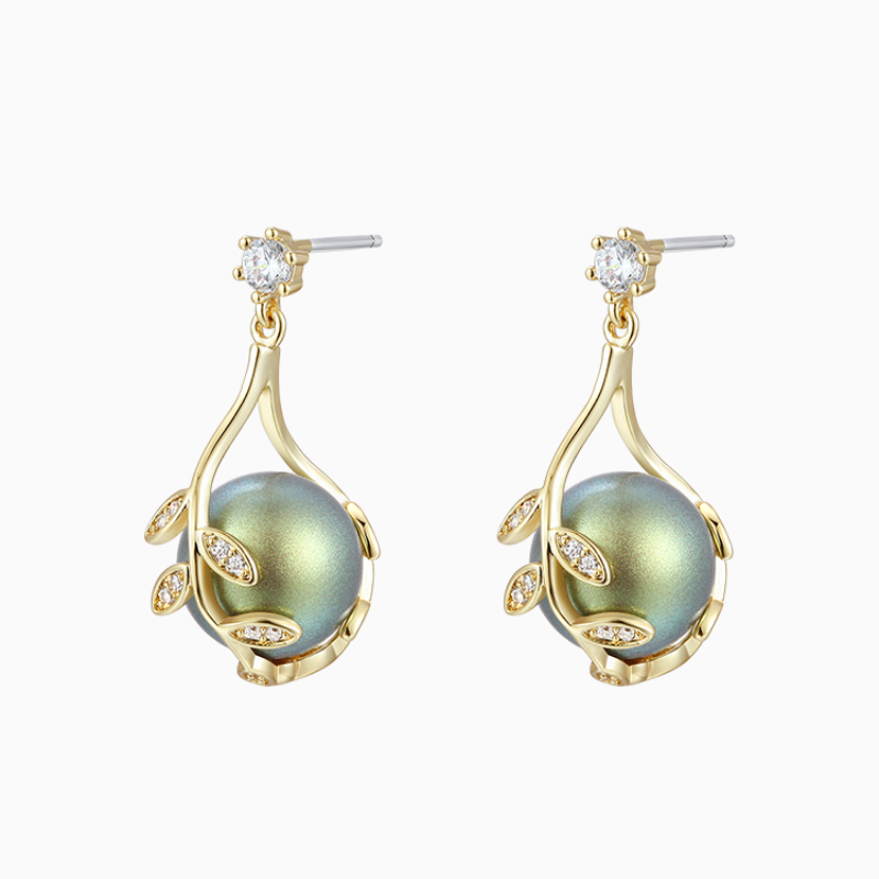 Leaf Style Pearl Dangle Drop Earrings