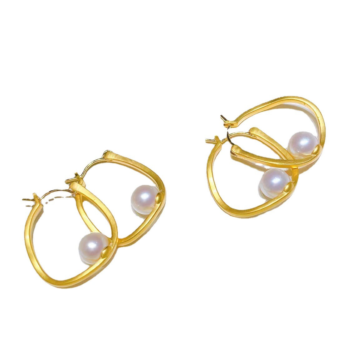 Pendientes de aro Huggie con perlas reales AAA Akoya | Pendientes de aro grandes de oro de 18 quilates para mujer con perlas de agua dulce y pasador de plata 925 debajo