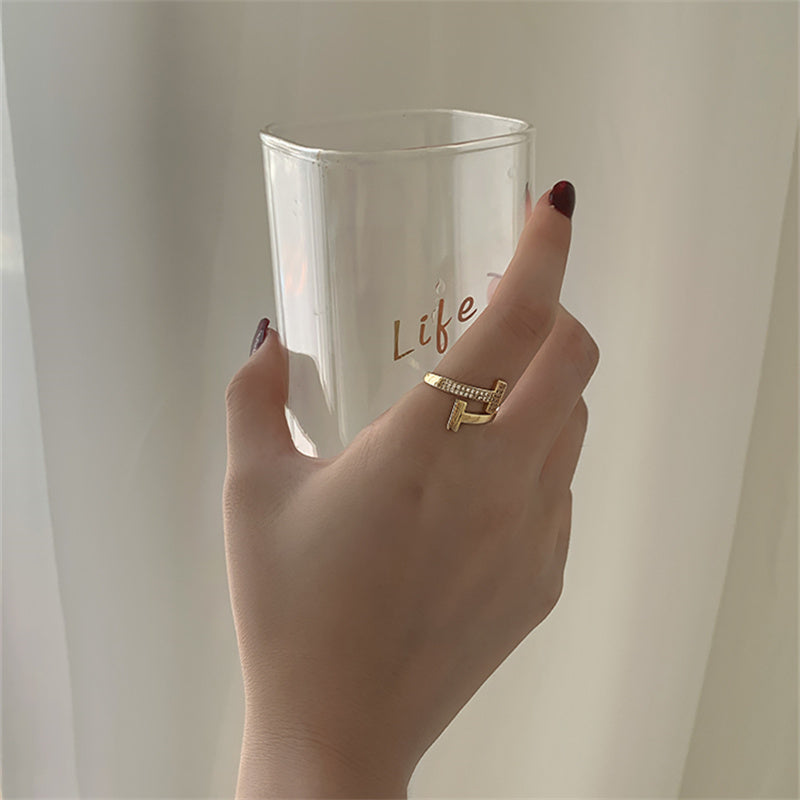 T Shape Adjustable Rings | Open Diamond Ring | Gold Diamond Ring in 14K Gold Plated