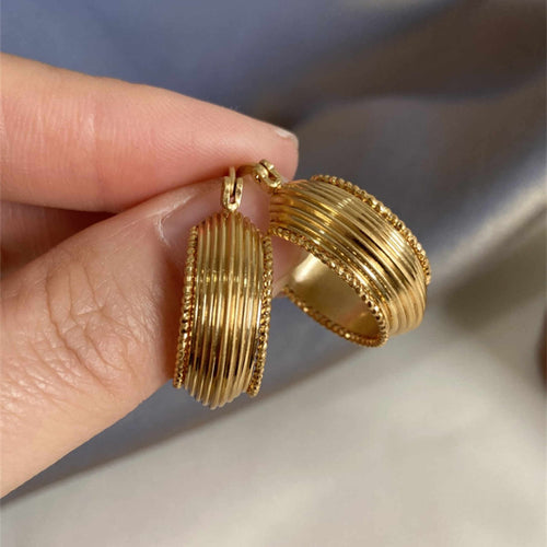 Vintage Style Gold Hoop Earrings Chunky Drop Earrings with S925 Silver Pin