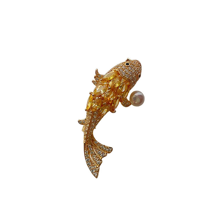 AAA Real Pearl Goldfish Brooch | Freshwater Pearl Brooch with 18K Gold Plated | Luckly Fish Brooch with S925 Sliver Pin
