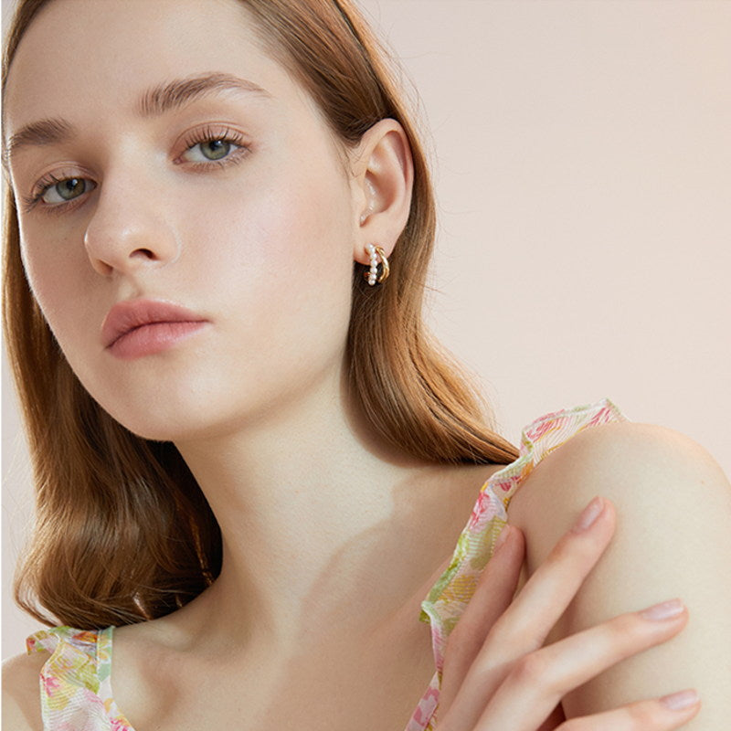 Pearl Hoop Earrings | 14K Gold Plated Hoop Earrings | Irregular Hoop Earrings for Women