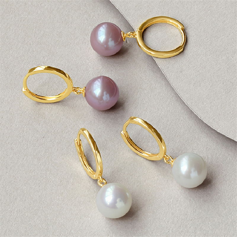 Boucles d'oreilles créoles en perles véritables AAAA plaquées or 24 carats | Boucles d'oreilles pendantes en perles d'eau douce | Boucles d'oreilles créoles en perles avec fermoir antiallergique (9-10 mm)
