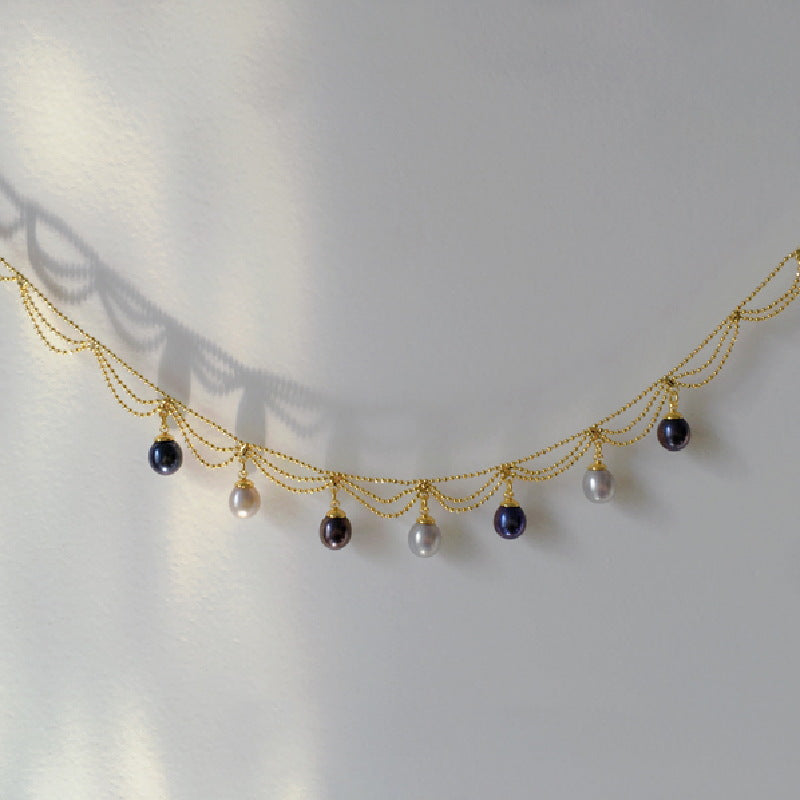 Multi Layered AAAA Real Pearl Pendant Necklace | Freshwater Teardrop Pearl Pendant in 18K Gold Plated