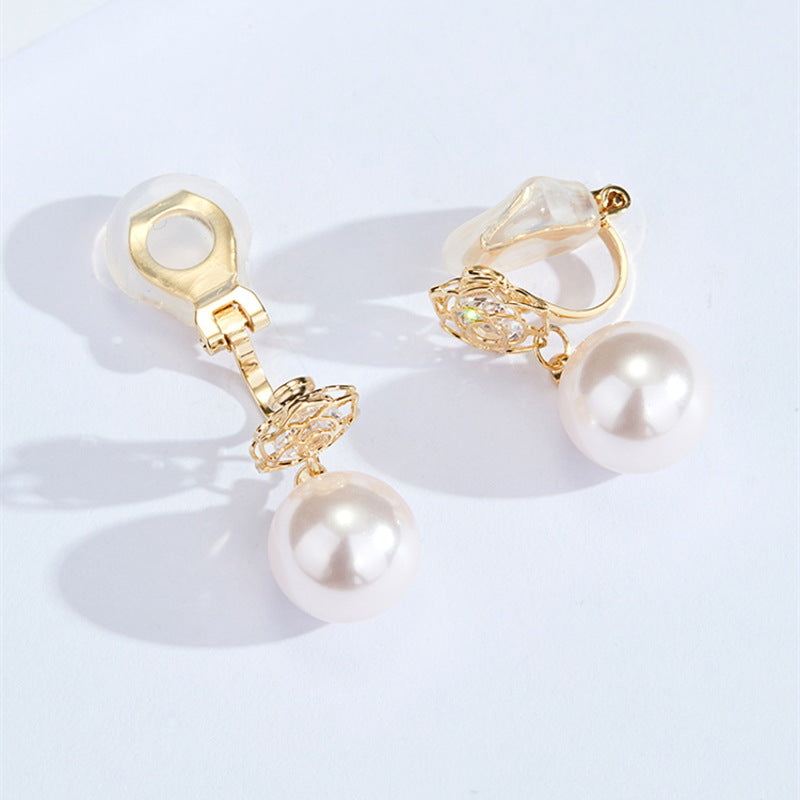 Pendientes colgantes de perlas de flores | Pendientes colgantes de diamantes y perlas rosas | Pendientes de perlas con clip para piercing y no piercing (10 mm)