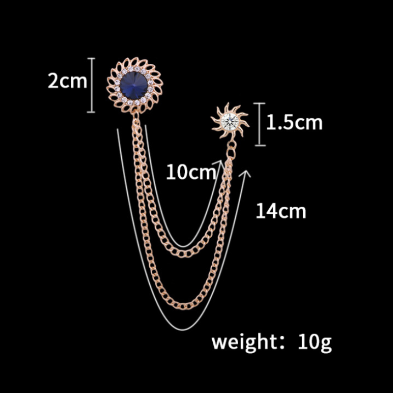 Crystal Cyclone Style Brooch for Men Gold and Silver Chain Brooch Lapel Pin Jewelry Gift