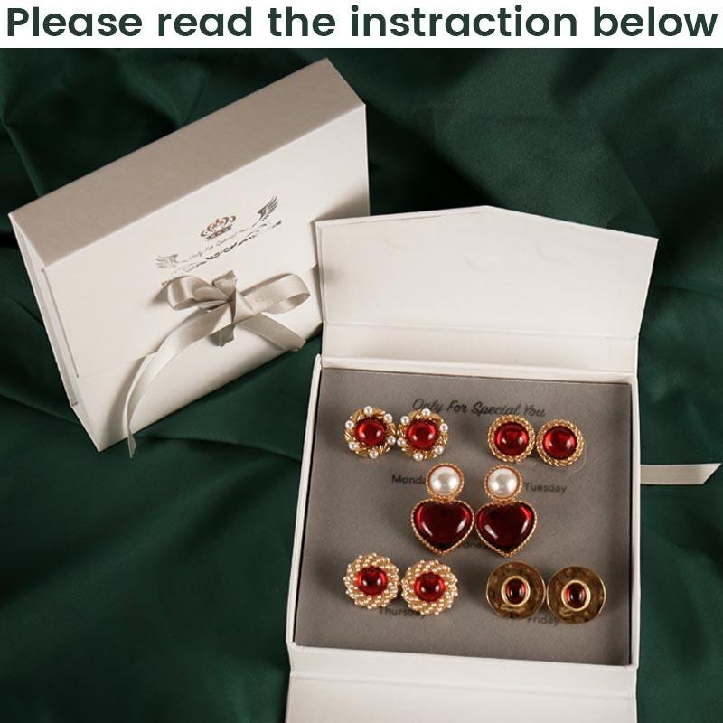 Christmas Earrings Royal Red and Pearl Earring Studs and Earring Clips