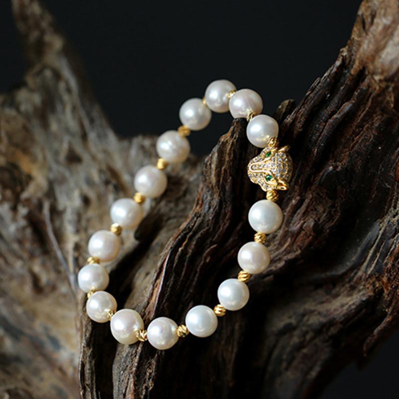 Leopard Series Freshwater Pearl Set Pendant, Bracelet, Ring and Earrings Set 14K Gold Over Sterling Silver