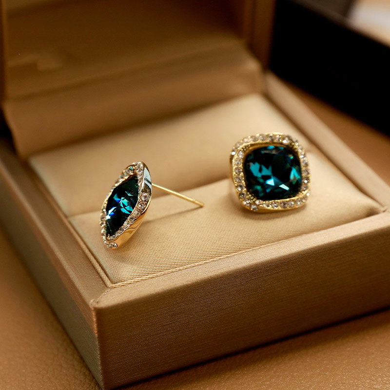 Pendientes de cristal azul | Pendientes de gancho de pastor de cristal | Pendientes colgantes de cristal con alfileres hipoalergénicos