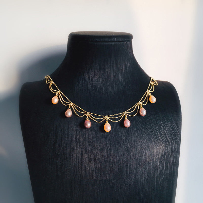 Teardrop Pearl Pendant | Multi Pearl Pendant Necklace | Freshwater Pearl Pendant in 18K Gold Plated