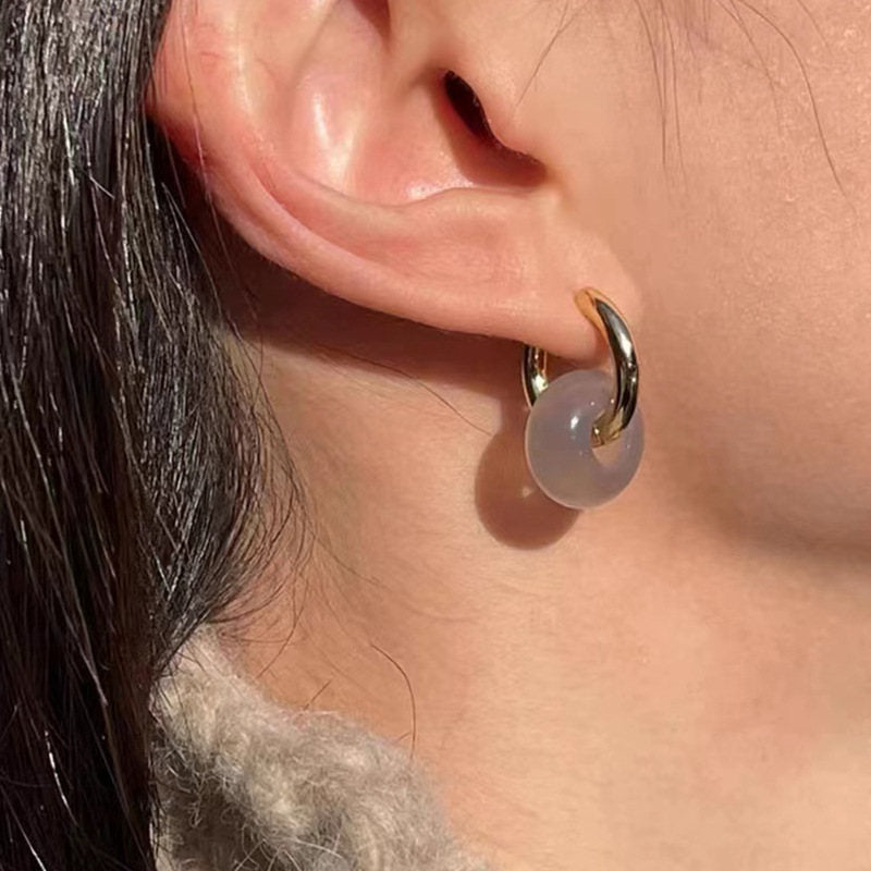 Pendientes de aro con forma de gota de jade de piedra natural | Pendientes Curt De Aros De Donut | 5 colores disponibles