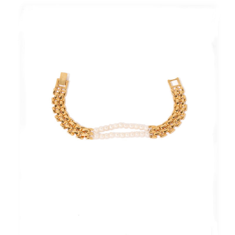 Watchband Freshwater Pearl Bracelet | Real Pearl 18K Gold Plated Bracelet for Women