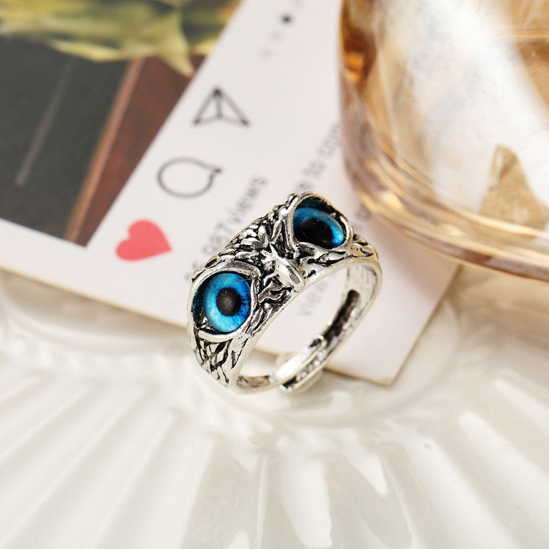 Demon Eye Owl Ring | Retro Animal Open Ring Adjustable | Silver Ring Jewelry
